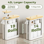42L Toilet Paper Basket with Bamboo Lid, Toilet Paper Storage with Toilet Paper Holder & Non-Slip Mat for Bathroom Organizer, Holds up to 19 Regular Rolls or 14 Mega Rolls, Collapsible & Stackable