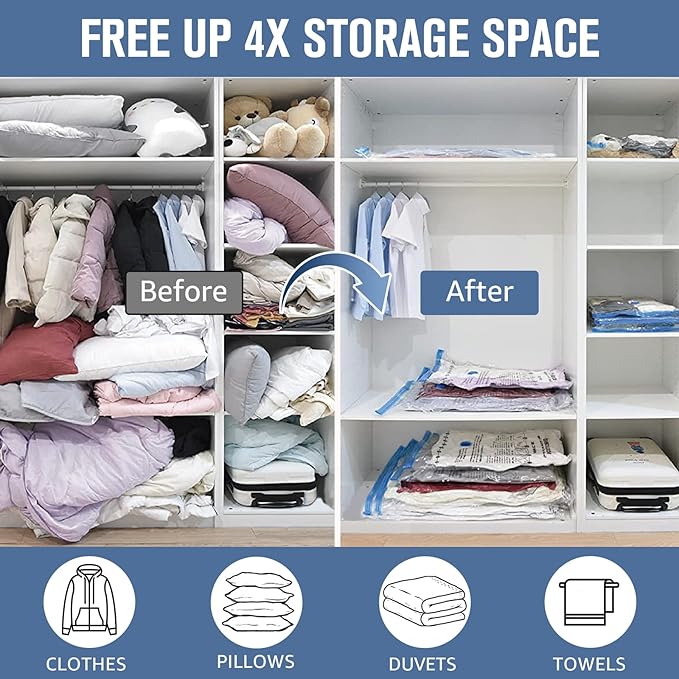 BoxLegend Vacuum Storage Bags with Hand Pump 6 Medium 19.68’’x27.56’’ Thickened Waterproof Vacuum Seal Bags for Clothing Bed Sheets Pillowcases Compression Space Saving for Moving Closet Storage
