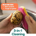 3-in-1 Silicone Scrubber Sponge with Squeegee – Non-Scratch Kitchen Sponge for Dishes, Sink & Bathroom, Quick-Dry, Reusable Cleaning Tool (Teal +Yellow)