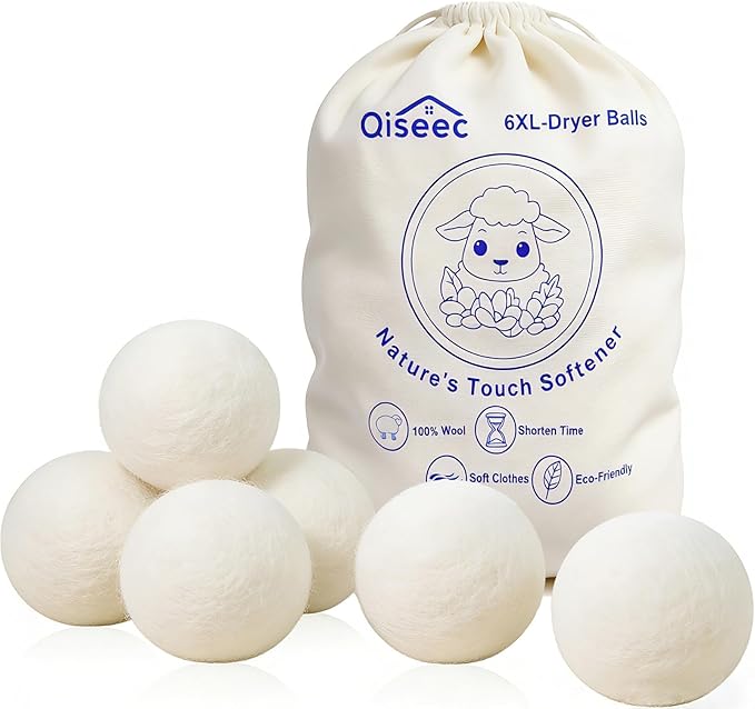 Wool Dryer Balls 6-Pack XL - Natural Reusable Laundry Fabric Softener, Reduces Wrinkles & Drying Time, Hypoallergenic, Leaves Fabrics Naturally Soft and Fluffy