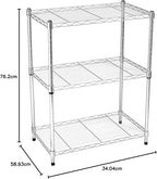 Amazon Basics 3-Shelf Adjustable Heavy Duty Steel Wire Shelving Rack with Chrome Finish, No-Tool Assembly, 250 lbs per Shelf, 23.2" L x 13.4" W x 30" H