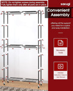 Sakugi Clothes Rack - 33.0" x 12.2" x 79.5" Clothing Rack with Shelves & Wheels, Multi-Functional Wardrobe Closet with Hooks, Sturdy Metal Garment Rack for Bedroom, Laundry, Balcony (Black)