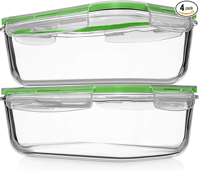 Razab 4 PC 1860ml / 63 Oz / 8 Cups Large Glass Food Storage Containers with Lids - Glass Meal Prep Containers for Roasting & Storing Leftover, Lunch Container with Lids, Microwave & Oven Safe