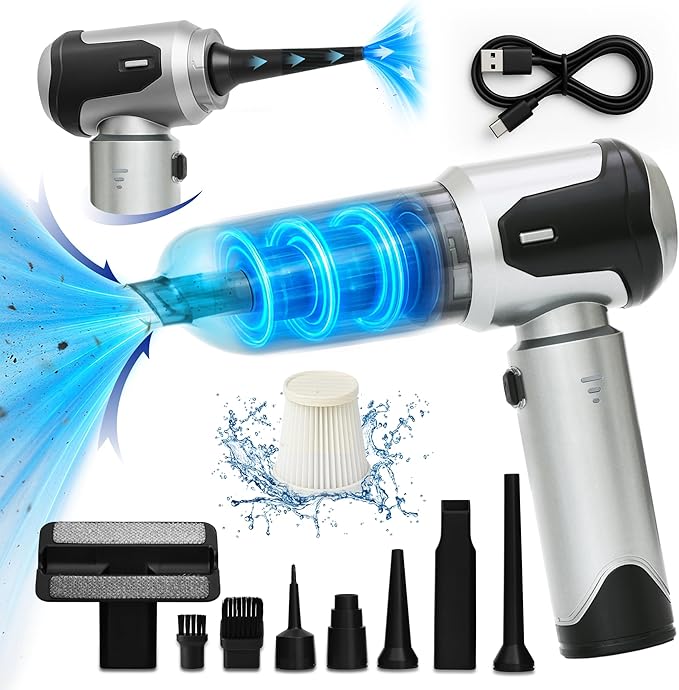 Car Vacuum Portable Cordless – Handheld Cleaner, Mini Car Vacuum, Small Portable Vehicle Cleaner with 8 Attachments, Blower, Spray Lubricant & Microfiber Towels for Truck & Interior Cleaning