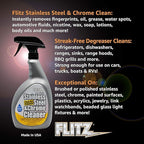 FLITZ Stainless Steel & Chrome Clean - 32oz Bottle, USA-Made Stainless Steel Cleaner Spray for Appliances - Grill, Fridge, Sink Stain Remover - Also Works on Aluminum Surfaces (1 Pack)