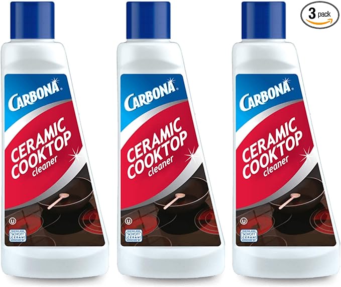 Carbona Ceramic Cooktop Cleaner | Grease & Burnt-On Food Remover | Non-Abrasive Formula | 16.8 Fl Oz, 3 Pack