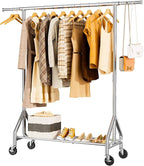 HYSEYY Heavy Duty Clothes Rack Load 450 LBS, Metal Garment Rack, Standing Rolling Clothing Rack for Hanging Clothes with Sturdy Wheels & Shelves, Portable Closet Wardrobe Rack,Sliver