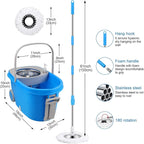 Spin Mop and Bucket with Wringer Set on Wheels, 360° Spinning Mop Bucket System with 3 Microfiber Mop Replacement Heads and 61" Stainless Steel Adjustable Handle for Floor Cleaning (25QT)