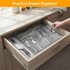 1 Pcs Utensil Drawer Silverware Organizer, Metal Mesh Expandable 13" ~24" Kitchen Drawer Organizer, 7-9 Slots Cutlery Tray Dividers for Kitchen Flatware Christmas Housewarming Gift (Sliver)