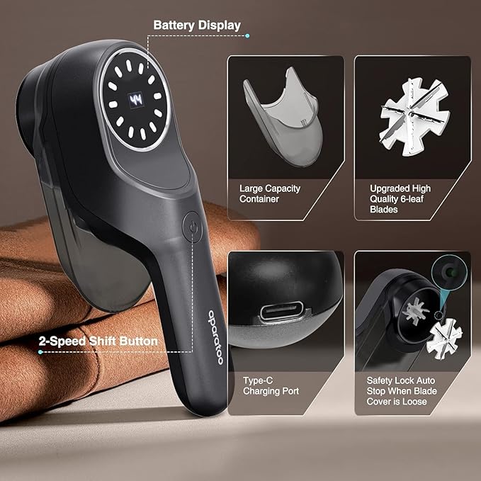 Fabric Shaver and Lint Remover with 2 Extra Blades, Led Digital Display Fabric Shaver for Furniture, 2 Speeds Powerful Ball Remover for Clothes Sweater Sofa Carpet