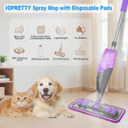 Spray Mops for Floor Cleaning - Wet Dry Mops with 2 Washable + 2 Disposable Pads for Swiffer Powermop - Refillable Bottle for Hardwood Tile Home Kitchen - Absorbs Pet Hair Dust Stains