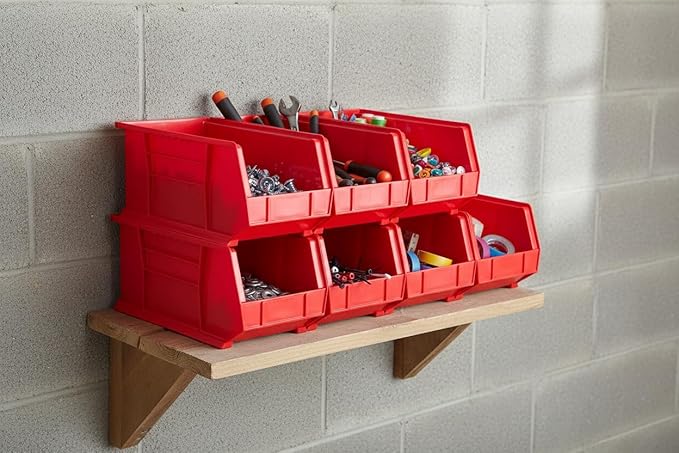 Hudson Exchange 15" x 8" x 7" Plastic Stackable Storage Bin and Hanging Container (Red, 1 Pack)