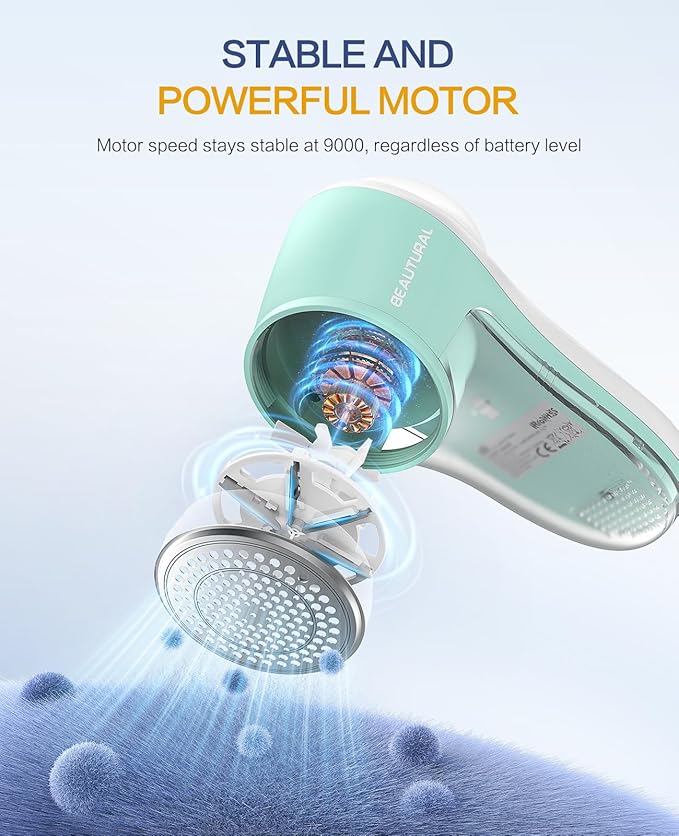 BEAUTURAL Fabric Shaver, Rechargeable Lint Remover for Clothes, Electric Lint Shaver with 6-Leaf Blades, Sweater Shavers to Fuzz, Lint Balls, Pillings, Bobbles for Clothes and Furniture