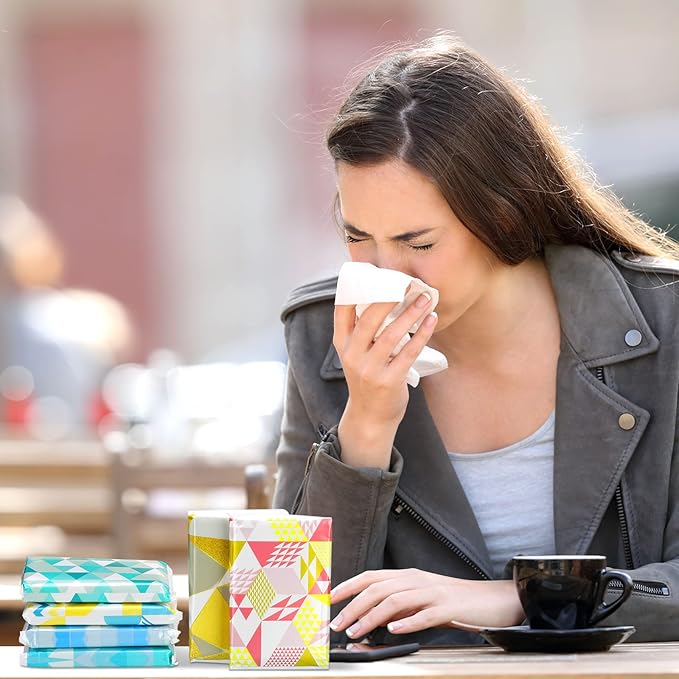 24 Packs Travel Size Tissue Pocket Slim Pack Facial 3 Ply Wallet Size Pocket Tissues for Travel Wedding Party Favors, 6 Styles(Cute Geometric)