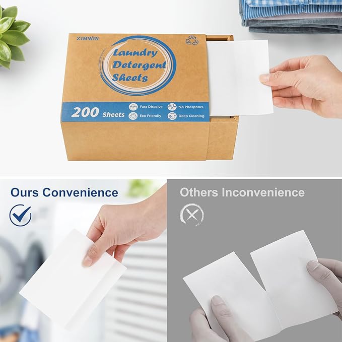 Laundry Detergent Sheets 200 Sheets, Fragrance-Free, Eco-Friendly, Plastic-Free, Hypoallergenic, Liquidless Washing Supplies for Dorm Travel Camping, 200 Loads