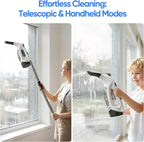 Cordless Window Vacuum Squeegee with Extension Pole Electric Window Cleaner Tool 11 inchs Electric Window Vacuum Shower Squeegee for Shower Door, High Window, Tile and Car Windshield