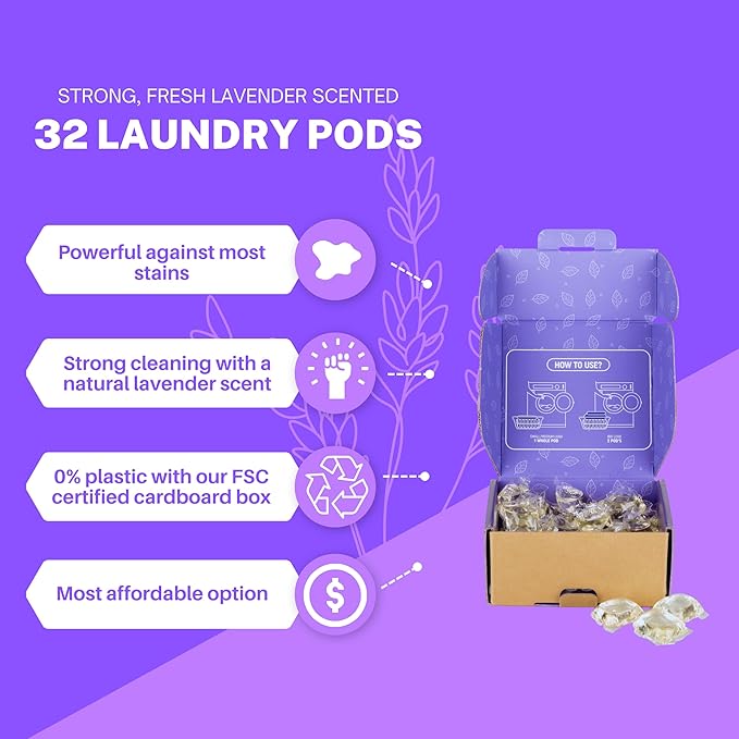 Greenseedz Laundry Pods, Fresh Lavender Scent, 32 Pacs, Eco Friendly, Powerful Clean, Skin Friendly, Biodegradable, HE Compatible