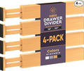 4 Pack Bamboo Drawer Dividers - 2.6 in High, Adjustable 16 to 22 in Expandable Drawer Organizers and Dresser Separators for Clothes, Bedroom, Bathroom, Kitchen, and Office Organization and Storage