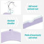 Sishynio Velvet Hangers 50 Pack – Slim Non-Slip Flocked Hangers with 360° Swivel Hook, Space-Saving Closet Organizer for Dresses, Coats, Blouses(Purple)