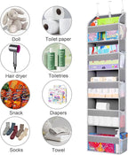 TAHAVICE 2 Pack Over The Door Storage Organizer with 5 Pockets 10 Mesh Side Pockets, 44 lbs Weight Capacity Door Hanging Organizers and Storage for Bedroom,Bathroom,Nursery,Pantry,Dorm(Light Gray)