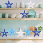 Tioncy 12 Pack Summer Starfish Kitchen Sponges Bulk Dual Sided Scrubber White Blue Starfish Sponges Dishwashing Kitchen Cleaning Accessories for Funny Christmas Household Supplies