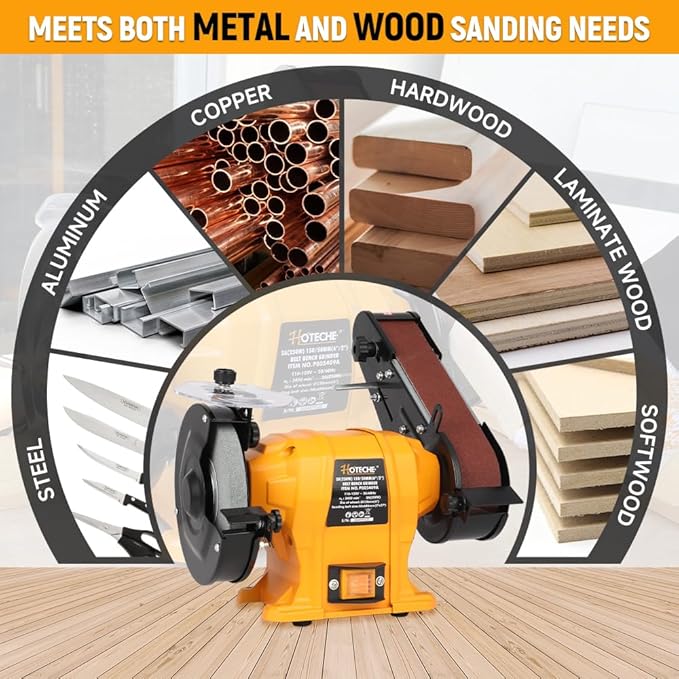 Hoteche 6" Bench Grinder & 2" x 27" Belt Sander Combo - 250W Dual Power Tool for Metal/Wood Grinding, Sharpening & Sanding
