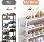 LANTEFUL 10 Tiers Shoe Rack 50 Pairs Large Capacity Tall Shoe Organizer Sturdy Shoe Storage with Two Hooks Space Saving Metal Wide Shoe Rack for Closet, Entryway, Bedroom, White