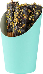 Restaurantware Bio Tek 12 Ounce French Fry Containers, 100 Disposable Charcuterie Cups - Incline Design, Round, Turquoise Paper French Fry Cups, Stackable, For Waffles, Chips, or Popcorn