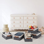 GhvyenntteS Small Fabric Storage Bins with Handles 6 Pack, 11.8" x 7.87" x 5.11" Storage Baskets for Shelves, Baskets for Organizing Clothes Underwear Socks Hats DVDs (Grey/White)
