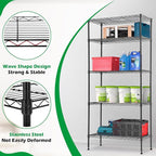 BestOffice 14"x30"x60" Commercial Storage Shelves Heavy Duty Shelving 5 Tier Layer Wire Shelving Unit with Wheels Metal Wire Shelf Standing Garage Shelves Storage Rack,Adjustable NSF Certified(Black)