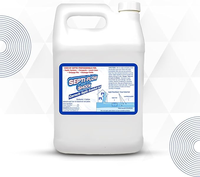 Septi-Flow Shock Septic Drainfield Repair Solution, Clears Leach Fields, Dissolves Hardened Deadpan Soil, Complete Treatment, One Gallon - 128 Fl Oz (Pack of 1) - Drain Field Treatment by Septi-Flow