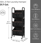 GRANNY SAYS 3 Tier Laundry Sorter, Laundry Basket with Wheels, Laundry Room Organization and Storage, 3 Section Rolling Laundry Cart for Dorm, Bathroom, Bedroom, Closet, Black