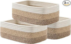Small Woven Basket, 12 x 8 x 4.5 Inches, Storage Basket for Organizing, Cute Small Rope Shelf Closet Cube Storage Bins Baskets for Shelves, Dog Toy Gift Baskets Empty, 3 Pack Gradient Brown