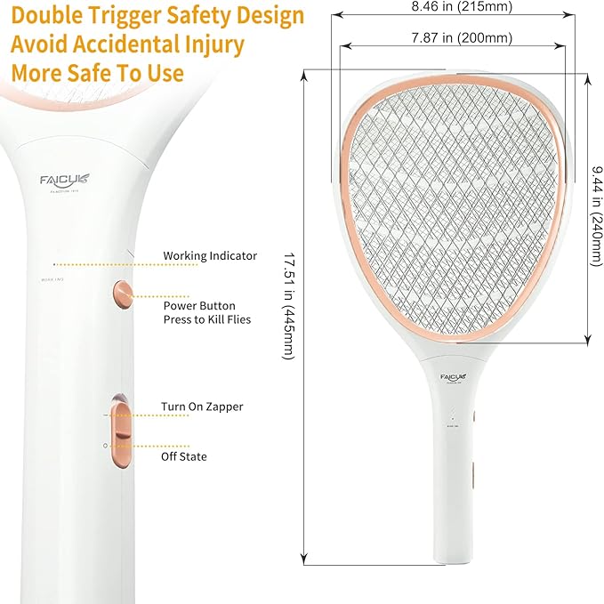 Faicuk Handheld Bug Zapper Racket Electric Fly Swatter (Champagne Pink)