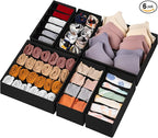 6 Pack Sock Underwear Drawer Organizer Dividers, 58 Cell Foldable Fabric Dresser Closet Organizers and Storage Bins for Clothing, Baby Clothes, Bra, Panty, Scarf, Ties (Black)