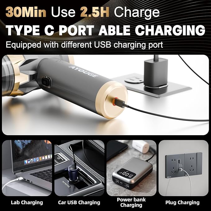 Car Vacuum Portable Cordless, 20000PA High Power Vacuum Cleaner, Brushless Motor, 3-Speed Modes, 4 in 1 Compressed Air Duster, Air Blower, Pump Handheld Vacuum for Car, Home, Office, Camping - Grey