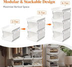 Lifewit Plastic Stackable Storage Baskets, 4 Tier Stacking Bins for Food and Clothes, Multifunctional Organizer for RV, Kitchen, Playroom, Pantry, White, 35 x 30 x 72 cm/14 x 12 x 28 inch, 2 Pack