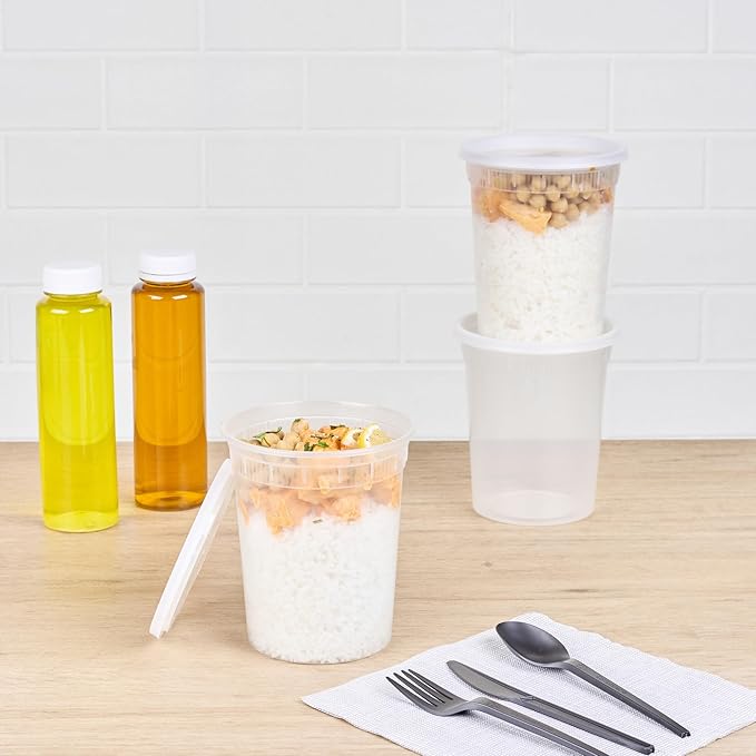 Restaurantware-Asporto 32 Ounce To Go Boxes, 100 Microwavable Round Soup Containers - Clear Plastic Lids Included, Do Not Contain BPA, Clear Plastic Soup Containers, Disposable