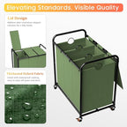 180L (47.55 Gal) Laundry Sorter 3 Section, Rolling Laundry Basket with Lockable Wheels and Lid, Laundry Hamper with 3 Separated Removable Bags Dirty Clothes Hamper for Laundry Room Organizer, Green