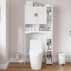 Viaozutis Over The Toilet Storage Cabinet, Over Toilet Bathroom Organizer, Bathroom Storage cabinets with Anti Tipping Devices, Storage cabinets with Toilet Paper Holders, for Bathroom, Laundr（White）