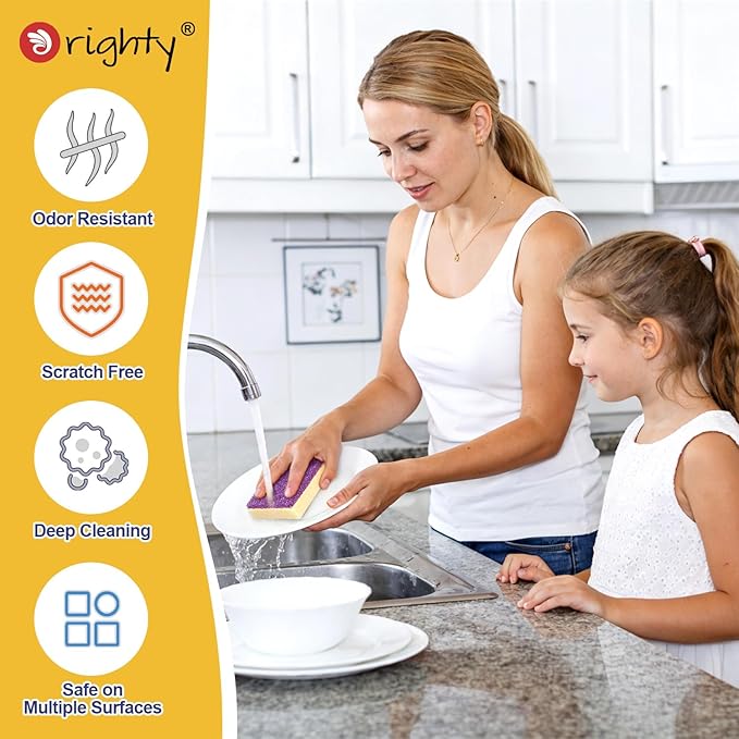 Orighty Dish Sponges, Dual-Sided Temperature-Responsive Kitchen Sponges, Non-Scratch Cleaning Sponge, Dish Scrubber, Scrub Sponge for Kitchen, Bathroom & Household, 6 Pack