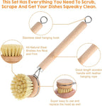 11 Pcs Bamboo Dish Brush Set, Multifunctional Bamboo Dishwashing Scrub Brush with Natural Sisal Bristles, Wooden Handle Dish Brush with Replacement Heads for Cleaning Pots Dishes Pans Vegetables