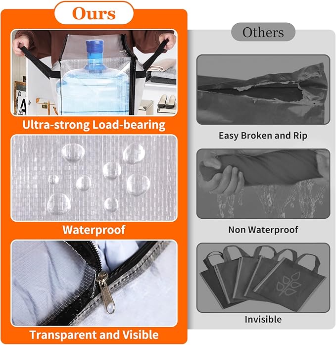 TasticTotes 6 Pack Clear Storage Bags for Comforter, Clothes & Bedding, Plastic Blanket Storage with Zipper and Handle, Moving Bags, Closet Organizer and Under-Bed Storage (40L)