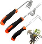 Weed Puller Tool, 3 Pack Hand Weeder Tool, Stainless Steel Dandelion Remover for Lawn Care, 4 Teeth Manual Crack Weeder for Garden, Flower Beds, Patio, L-Shaped Weeding Tool with Ergonomic Handle