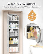 ULG 1-Pack Over Door Organizer with 5 Large Pockets 10 Mesh Side Pockets, 44 lbs Weight Capacity Hanging Storage Organizer with Clear Window for Bedroom Bathroom Kitchen, RV, Camper, Clear Grey