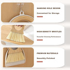 Mini Broom and Dustpan Set Bamboo Broom with Dustpan Combo Set Portable Hand Sweeper for Office Kitchen Dorm Home Quick Cleanups (White)