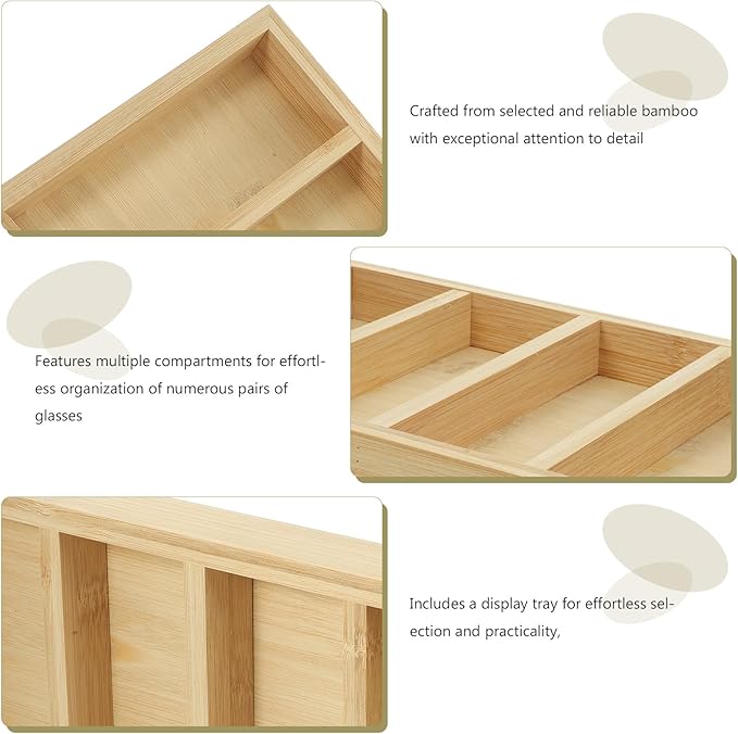 Luxshiny Sunglass Storage Organizer Tray with 5 Compartments Eyewear Holder Display for Desktop Glasses Storage and Eyeglasses Box
