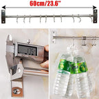 Kitchen Sliding Hooks, Stainless Steel Hanging Rack Rail Organize Kitchen Tools with 10 Utensil Removable S Hooks for Towel, Pot Pan, Spoon, Coats, Bathrobe, BBQ,Wall Mounted Hanger