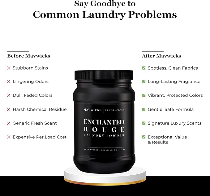 Luxury Laundry Detergent Powder (Enchanted Rouge) 32 Oz – Concentrated for Tough Stains and Odors, For All Washing machine types – Gentle on Fabrics