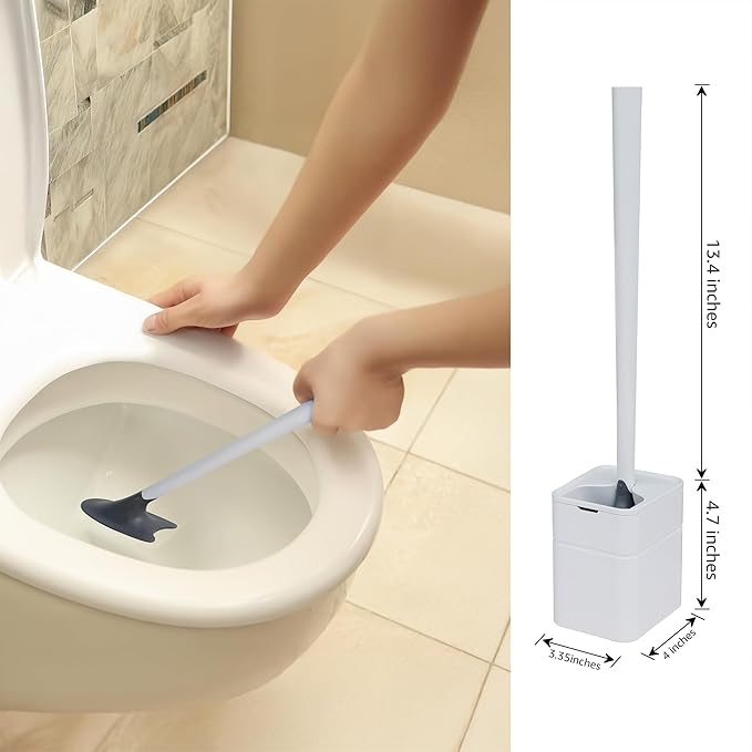 Broombi Sani-Flex Toilet Brush Squeegee and drip-Less Holder Set with a Patented Silicone Bristle-Free Head - no Mess, no clinging gunk or Poo, Super Clean Solution (White)